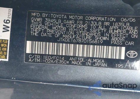 2007 Scion Tc from USA, damaged, VIN JTKDE167870156819